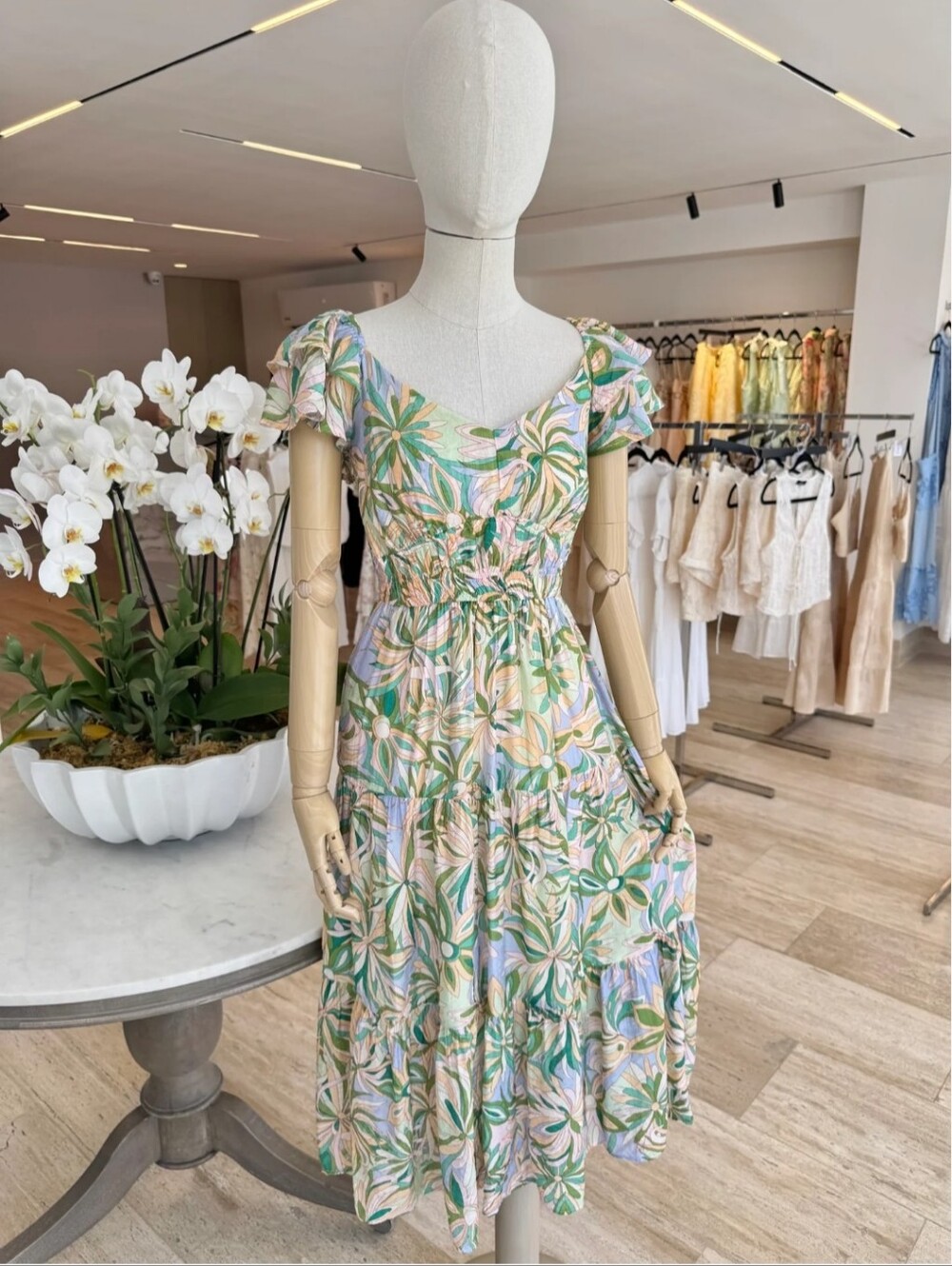 NWT &merci v neck flutter sleeve pastel floral tiered skirt cutout smock back S